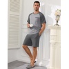 Ekouaer Mens Pajamas Set Bamboo Viscose Short Sleeve Pjs Sets | Soft Moisture Wicking Lightweight, Summer Button Fly Sleepwear with Pockets for lounging at home Running Reading(Grey)