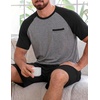 Ekouaer Mens Pajamas Set Bamboo Viscose Short Sleeve Pjs Sets | Soft Moisture Wicking Lightweight, Summer Button Fly Sleepwear with Pockets for lounging at home Running Reading(Black Grey)