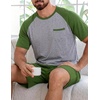 Ekouaer Mens Pajamas Set Bamboo Viscose Short Sleeve Pjs Sets | Soft Moisture Wicking Lightweight, Summer Button Fly Sleepwear with Pockets for lounging at home Running Reading(Army Green Grey)