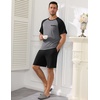 Ekouaer Mens Pajamas Set Bamboo Viscose Short Sleeve Pjs Sets | Soft Moisture Wicking Lightweight, Summer Button Fly Sleepwear with Pockets for lounging at home Running Reading(Black Grey)