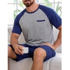 Ekouaer Mens Pajamas Set Bamboo Viscose Short Sleeve Pjs Sets | Soft Moisture Wicking Lightweight, Summer Button Fly Sleepwear with Pockets for lounging at home Running Reading(Navy Grey)