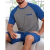 Ekouaer Mens Pajamas Set Bamboo Viscose Short Sleeve Pjs Sets | Soft Moisture Wicking Lightweight, Summer Button Fly Sleepwear with Pockets for lounging at home Running Reading(Blue Grey)