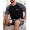 Ekouaer Mens Pajamas Set Bamboo Viscose Short Sleeve Pjs Sets | Soft Moisture Wicking Lightweight, Summer Button Fly Sleepwear with Pockets for lounging at home Running Reading(Black Dark Grey)