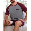 Ekouaer Mens Pajamas Set Bamboo Viscose Short Sleeve Pjs Sets | Soft Moisture Wicking Lightweight, Summer Button Fly Sleepwear with Pockets for lounging at home Running Reading(Red Grey)