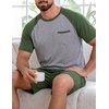 Ekouaer Mens Pajamas Set Bamboo Viscose Short Sleeve Pjs Sets | Soft Moisture Wicking Lightweight, Summer Button Fly Sleepwear with Pockets for lounging at home Running Reading(Green Grey)