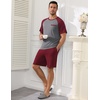 Ekouaer Mens Pajamas Set Bamboo Viscose Short Sleeve Pjs Sets | Soft Moisture Wicking Lightweight, Summer Button Fly Sleepwear with Pockets for lounging at home Running Reading(Red Grey)