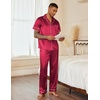 Ekouaer Mens Satin Pajama Set Short Sleeve Button Down Sleepwear with Pant | Soft Cozy, Summer Fall, Elastic Waist Long Pants, Pocket, Casual Loungewear Silk Satin Pjs for Casual Daily Wear(Red)