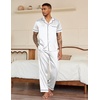 Ekouaer Mens Satin Pajama Set Short Sleeve Button Down Sleepwear with Pant | Soft Cozy, Summer Fall, Elastic Waist Long Pants, Pocket, Casual Loungewear Silk Satin Pjs for Casual Daily Wear(White)