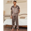 Ekouaer Mens Satin Pajama Set Short Sleeve Button Down Sleepwear with Pant | Soft Cozy, Summer Fall, Elastic Waist Long Pants, Pocket, Casual Loungewear Silk Satin Pjs for Casual Daily Wear(Hexagonal/Brown)