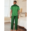 Ekouaer Mens Satin Pajama Set Short Sleeve Button Down Sleepwear with Pant | Soft Cozy, Summer Fall, Elastic Waist Long Pants, Pocket, Casual Loungewear Silk Satin Pjs for Casual Daily Wear(Green)