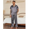 Ekouaer Mens Satin Pajama Set Short Sleeve Button Down Sleepwear with Pant | Soft Cozy, Summer Fall, Elastic Waist Long Pants, Pocket, Casual Loungewear Silk Satin Pjs for Casual Daily Wear(Dark Grey)