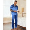 Ekouaer Mens Satin Pajama Set Short Sleeve Button Down Sleepwear with Pant | Soft Cozy, Summer Fall, Elastic Waist Long Pants, Pocket, Casual Loungewear Silk Satin Pjs for Casual Daily Wear(Blue)