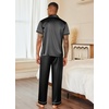 Ekouaer Mens Satin Pajama Set Short Sleeve Button Down Sleepwear with Pant | Soft Cozy, Summer Fall, Elastic Waist Long Pants, Pocket, Casual Loungewear Silk Satin Pjs for Casual Daily Wear(Black)