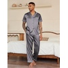 Ekouaer Mens Satin Pajama Set Short Sleeve Button Down Sleepwear with Pant | Soft Cozy, Summer Fall, Elastic Waist Long Pants, Pocket, Casual Loungewear Silk Satin Pjs for Casual Daily Wear(Dark Grey)
