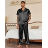Ekouaer Mens Satin Pajama Set Short Sleeve Button Down Sleepwear with Pant | Soft Cozy, Summer Fall, Elastic Waist Long Pants, Pocket, Casual Loungewear Silk Satin Pjs for Casual Daily Wear(Black)