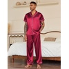Ekouaer Mens Satin Pajama Set Short Sleeve Button Down Sleepwear with Pant | Soft Cozy, Summer Fall, Elastic Waist Long Pants, Pocket, Casual Loungewear Silk Satin Pjs for Casual Daily Wear(Red)