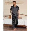 Ekouaer Mens Satin Pajama Set Short Sleeve Button Down Sleepwear with Pant | Soft Cozy, Summer Fall, Elastic Waist Long Pants, Pocket, Casual Loungewear Silk Satin Pjs for Casual Daily Wear(Stripes/Black)