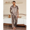 Ekouaer Mens Satin Pajama Set Short Sleeve Button Down Sleepwear with Pant | Soft Cozy, Summer Fall, Elastic Waist Long Pants, Pocket, Casual Loungewear Silk Satin Pjs for Casual Daily Wear(Hexagonal/Brown)