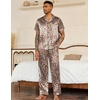 Ekouaer Mens Satin Pajama Set Short Sleeve Button Down Sleepwear with Pant | Soft Cozy, Summer Fall, Elastic Waist Long Pants, Pocket, Casual Loungewear Silk Satin Pjs for Casual Daily Wear(Leopard Print)