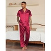 Ekouaer Mens Satin Pajama Set Short Sleeve Button Down Sleepwear with Pant | Soft Cozy, Summer Fall, Elastic Waist Long Pants, Pocket, Casual Loungewear Silk Satin Pjs for Casual Daily Wear(Red)