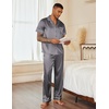 Ekouaer Mens Satin Pajama Set Short Sleeve Button Down Sleepwear with Pant | Soft Cozy, Summer Fall, Elastic Waist Long Pants, Pocket, Casual Loungewear Silk Satin Pjs for Casual Daily Wear(Dark Grey)
