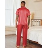 Ekouaer Mens Satin Pajama Set Short Sleeve Button Down Sleepwear with Pant | Soft Cozy, Summer Fall, Elastic Waist Long Pants, Pocket, Casual Loungewear Silk Satin Pjs for Casual Daily Wear(Stripes/Red)