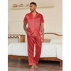 Ekouaer Mens Satin Pajama Set Short Sleeve Button Down Sleepwear with Pant | Soft Cozy, Summer Fall, Elastic Waist Long Pants, Pocket, Casual Loungewear Silk Satin Pjs for Casual Daily Wear(Stripes/Red)