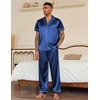 Ekouaer Mens Satin Pajama Set Short Sleeve Button Down Sleepwear with Pant | Soft Cozy, Summer Fall, Elastic Waist Long Pants, Pocket, Casual Loungewear Silk Satin Pjs for Casual Daily Wear(Navy Blue)