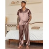 Ekouaer Mens Satin Pajama Set Short Sleeve Button Down Sleepwear with Pant | Soft Cozy, Summer Fall, Elastic Waist Long Pants, Pocket, Casual Loungewear Silk Satin Pjs for Casual Daily Wear(Brown)