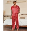 Ekouaer Mens Satin Pajama Set Short Sleeve Button Down Sleepwear with Pant | Soft Cozy, Summer Fall, Elastic Waist Long Pants, Pocket, Casual Loungewear Silk Satin Pjs for Casual Daily Wear(Stripes/Red)