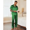 Ekouaer Mens Satin Pajama Set Short Sleeve Button Down Sleepwear with Pant | Soft Cozy, Summer Fall, Elastic Waist Long Pants, Pocket, Casual Loungewear Silk Satin Pjs for Casual Daily Wear(Green)