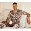 Ekouaer Mens Satin Pajama Set Short Sleeve Button Down Sleepwear with Pant | Soft Cozy, Summer Fall, Elastic Waist Long Pants, Pocket, Casual Loungewear Silk Satin Pjs for Casual Daily Wear(Leopard Print)