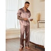 Ekouaer Mens Satin Pajama Set Short Sleeve Button Down Sleepwear with Pant | Soft Cozy, Summer Fall, Elastic Waist Long Pants, Pocket, Casual Loungewear Silk Satin Pjs for Casual Daily Wear(Brown)