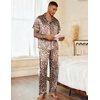 Ekouaer Mens Satin Pajama Set Short Sleeve Button Down Sleepwear with Pant | Soft Cozy, Summer Fall, Elastic Waist Long Pants, Pocket, Casual Loungewear Silk Satin Pjs for Casual Daily Wear(Leopard Print)