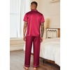 Ekouaer Mens Satin Pajama Set Short Sleeve Button Down Sleepwear with Pant | Soft Cozy, Summer Fall, Elastic Waist Long Pants, Pocket, Casual Loungewear Silk Satin Pjs for Casual Daily Wear(Red)