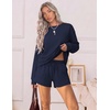 Ekouaer Women’s Lounge Sets Pajamas 2026 Fall Long Sleeve Top&Shorts XS-XXL | Matching 2 Piece Sets,Fall outfits,Loungewear for Travel,Vacation,Airport,Home,Daily Wear,Shorts with Pockets(Navy Blue)