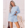 Ekouaer Women’s Lounge Sets Pajamas 2026 Fall Long Sleeve Top&Shorts XS-XXL | Matching 2 Piece Sets,Fall outfits,Loungewear for Travel,Vacation,Airport,Home,Daily Wear,Shorts with Pockets(Light Blue)
