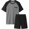 Ekouaer Mens Pajamas Set Bamboo Viscose Short Sleeve Pjs Sets | Soft Moisture Wicking Lightweight, Summer Button Fly Sleepwear with Pockets for lounging at home Running Reading(Black Grey)