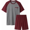 Ekouaer Mens Pajamas Set Bamboo Viscose Short Sleeve Pjs Sets | Soft Moisture Wicking Lightweight, Summer Button Fly Sleepwear with Pockets for lounging at home Running Reading(Red Grey)