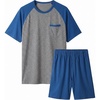 Ekouaer Mens Pajamas Set Bamboo Viscose Short Sleeve Pjs Sets | Soft Moisture Wicking Lightweight, Summer Button Fly Sleepwear with Pockets for lounging at home Running Reading(Blue Grey)