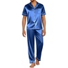 Ekouaer Mens Satin Pajama Set Short Sleeve Button Down Sleepwear with Pant | Soft Cozy, Summer Fall, Elastic Waist Long Pants, Pocket, Casual Loungewear Silk Satin Pjs for Casual Daily Wear(Blue)