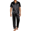 Ekouaer Mens Satin Pajama Set Short Sleeve Button Down Sleepwear with Pant | Soft Cozy, Summer Fall, Elastic Waist Long Pants, Pocket, Casual Loungewear Silk Satin Pjs for Casual Daily Wear(Stripes/Black)