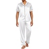 Ekouaer Mens Satin Pajama Set Short Sleeve Button Down Sleepwear with Pant | Soft Cozy, Summer Fall, Elastic Waist Long Pants, Pocket, Casual Loungewear Silk Satin Pjs for Casual Daily Wear(White)