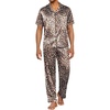 Ekouaer Mens Satin Pajama Set Short Sleeve Button Down Sleepwear with Pant | Soft Cozy, Summer Fall, Elastic Waist Long Pants, Pocket, Casual Loungewear Silk Satin Pjs for Casual Daily Wear(Leopard Print)