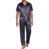 Ekouaer Mens Satin Pajama Set Short Sleeve Button Down Sleepwear with Pant | Soft Cozy, Summer Fall, Elastic Waist Long Pants, Pocket, Casual Loungewear Silk Satin Pjs for Casual Daily Wear(Navy Gold)