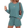 Ekouaer Women’s Lounge Sets Pajamas 2026 Fall Long Sleeve Top&Shorts XS-XXL | Matching 2 Piece Sets,Fall outfits,Loungewear for Travel,Vacation,Airport,Home,Daily Wear,Shorts with Pockets(Sage Greeen)