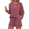 Ekouaer Women’s Lounge Sets Pajamas 2026 Fall Long Sleeve Top&Shorts XS-XXL | Matching 2 Piece Sets,Fall outfits,Loungewear for Travel,Vacation,Airport,Home,Daily Wear,Shorts with Pockets(Old Rose)