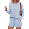 Ekouaer Women’s Lounge Sets Pajamas 2026 Fall Long Sleeve Top&Shorts XS-XXL | Matching 2 Piece Sets,Fall outfits,Loungewear for Travel,Vacation,Airport,Home,Daily Wear,Shorts with Pockets(Light Blue)