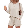 Ekouaer Women’s Lounge Sets Pajamas 2026 Fall Long Sleeve Top&Shorts XS-XXL | Matching 2 Piece Sets,Fall outfits,Loungewear for Travel,Vacation,Airport,Home,Daily Wear,Shorts with Pockets(Apricot)
