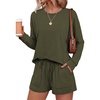 Ekouaer Women’s Lounge Sets Pajamas 2026 Fall Long Sleeve Top&Shorts XS-XXL | Matching 2 Piece Sets,Fall outfits,Loungewear for Travel,Vacation,Airport,Home,Daily Wear,Shorts with Pockets(Army Green)